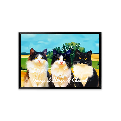 Personalized Watercolor Style Pet Portrait-Three Pets（2